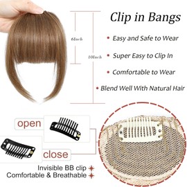 Clip In Bangs Human Hair Bangs French Bangs Clip On Bangs For Women Medium Brown Bangs Hair Clip Fake Bangs Clip In Bangs Real Human Hair Thick Bangs Hair Bangs Clip In(French Bangs,Medium Brown)