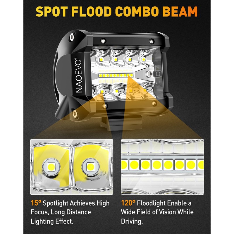 NAOEVO 4 Inch LED Pod Lights, LED Fog/Driving/Off Road Lights