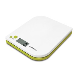 Salter Leaf Digital Kitchen Scales - Electronic Food Weighing, Modern Design Cooking Scale Home Appliance, LCD Display, Add & Weigh, Compact Storage, Easy to Clean, 15 Year Guarantee – White/Green