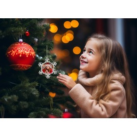 JUESMOS Christmas Photo Ornament - Snowflake Photo Frame Christmas Ornament for Winter Christmas Tree Decorations Metal Christmas Picture Frame Ornaments for Xmas Home Decorations Keepsake Gifts