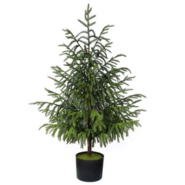 FOTEEWL 3FT Real Touch Norfolk Pine Topiary Trees for Front Porch Decor - Artificial Shrubs Faux Plants Fake Potted for Outdoor Indoor Door Offices Farmhouse Home Decor