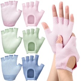 Shyyween 3 Pairs Silicone Non Slip Fingerless Yoga Gloves Antislip Pilates Gym Exercise Workout Gloves Weight Training Mitten for Most Women Men (Pink, Green, Light Blue)