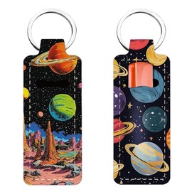 FREEBLOSS 2 Stück Lippenstift Balsam Halter Zum Aufclipsen Für Damen Chapstick Halter Schlüsselanhänger Weltraum Planeten Muster Lippenbalsam Schlüsselanhänger Halter Mit Clip 1.5'' x 3.8''