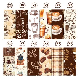 24 Sheets Coffee Scrapbooking Paper Craft Paper 12 Types Double-Sided Decorative Paper Scrapbook Accessories for Decoupage Origami Crafts Design Paper DIY Cards Decorative Craft Paper Journaling