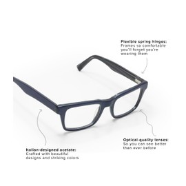 eyebobs - Fare n Square | Premium Reading Glasses for Men and Women | Square Frame for Wide Faces, Crystal and Tiger Tortoise, 3.00