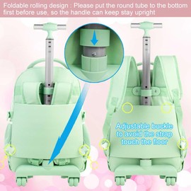 gxtvo 3PCS Womens Rolling Backpack for Girls, Wheeled Bookbag with Lunch Box for Adults, Water Resistant Roller School Bag for College Teens Kids Travel - Green