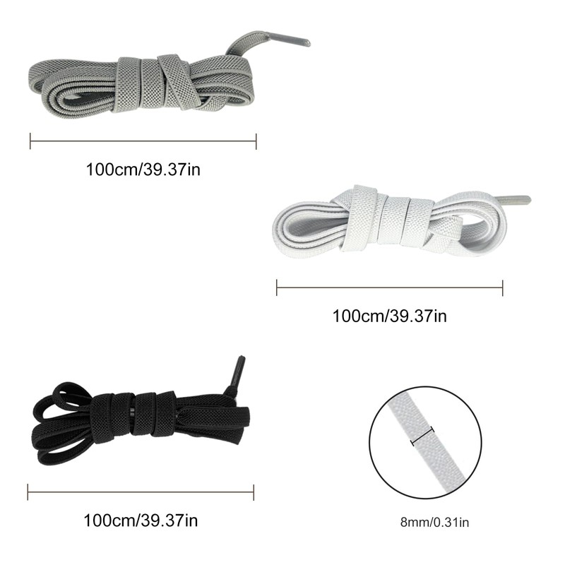 Gentpovth 6 Pairs Elastic Shoelaces, Black / White / Grey