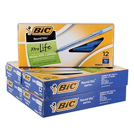 BIC Round Stic Ball Pen, Medium Point, 1.0 mm, Blue Ink, Pack of 60 (GSM11BE)