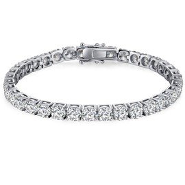 jiamiaoi 18K White Gold Plated Tennis Bracelet Women's Bracelet 925 Sterling Silver Bracelet with Sparkling 5A+ Zircon Diamond Tennis Bracelet Silver for Her, Mother, Girlfriend, Sterling Silver,