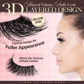 LASHVIEW Natural Look False Eyelashes 16 Pairs Wispy Fluffy 3D Volume Faux Mink Lash Pack, D Curl Cat Eye Lashes, Soft Lightweight Lash Easy To Apply Daily Makeup 03