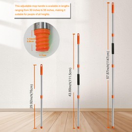 Xifando Mop Handle Replacement - 4-Section Adjustable from 30" to 58" - Durable Stainless Steel Mop Pole with American Thread Joint for Spin Mops & Brooms (Blue)