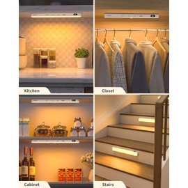 WILLED 3000K Closet Lights Motion Sensored, Battery Display, 60 LED Touch Light Bar, Motion Sensor Light Indoor, Under Cabinet Lights Rechargeable, Stick on Lights for Closet, Kitchen, Hallway, 2 Pack