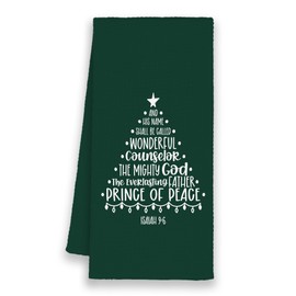 Xmsaitar Green Christmas Tree Christian Kitchen Towels, Vintage Scripture Isaiah 9:6 Hand Bathroom Towels Gifts, Festive Bible Verse Decorative Dish Towels Decor for Dining Prayer Room Home 16x24in