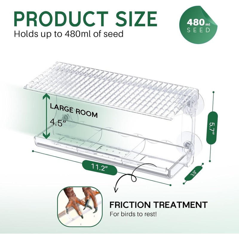 Window Bird Feeder, Clear Bird Feeders Window Mounted with Strong
