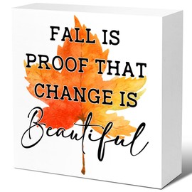 Farmhouse Autumn Decor Wood Block Signs,Fall is Proof that Change is Change is Beautiful Wooden Box Sign for Home Bedroom Office Desk Table Tabletop Decor,Rustic Fall Decor