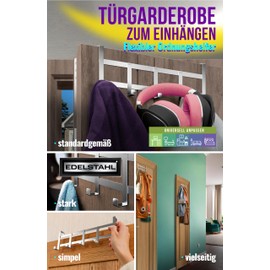 4happy Stainless Steel Door Coat Rack for Hanging - Door Hooks for the Whole Home, Standard Coat Hook Door, Sturdy Door Hook Rail, Rustproof Hooks for Hanging, Silver