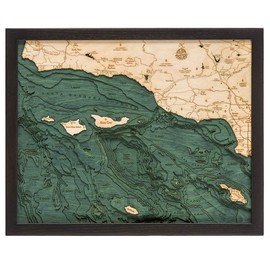 Santa Barbara/Channel Islands 3-D Nautical Wood Chart, 16" x 20"