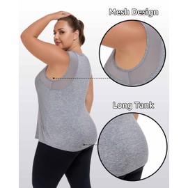 MTICFMY Plus Size Workout Tank Tops for Women, Gray Sleeveless Athletic Shirts Loose Fit, Mesh Flowy Yoga Gym Running Summer Clothes 3X