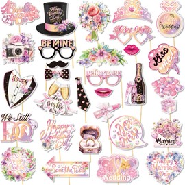 Wedding Party Photo Booth Props, Signs for Background and Selfie Station, Pink Selfie Wedding Photo Props for Party Accessories Decorations