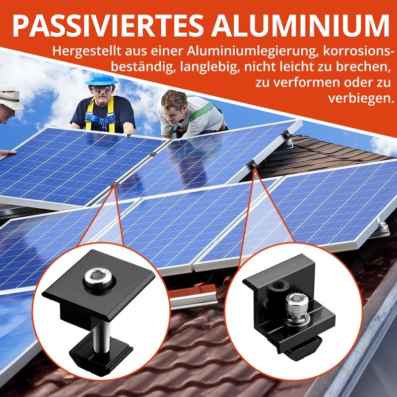 GETLITOOL 10 x Solar Module Clamps 30 mm, Black, 6