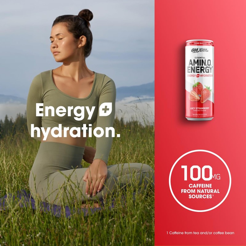 Optimum Nutrition Amino Energy Sparkling Hydration Drink, Electrolytes, Caffeine, Amino