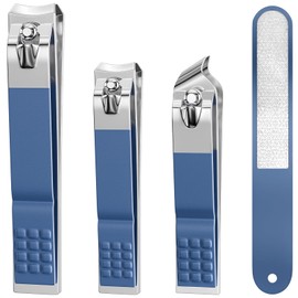 DUCOO Nail Clipper Set, 4 PCS Ultra Sharp Nail Clippers for Men, Women, Adults Toenail Fingernail Clippers, Stainless Steel Nail Cutter & File, Blue