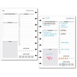 Undated Daily To Do Paper for 8-Discbound Notebooks, 180-Day Logs, Daily Schedule, Day Priorities, Notes, Junior Size, 5.5"x8.5"