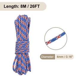 Rebower 550 Paracord Rope 8m, 4mm Thin Paracord Nylon Cord 7-Strand Core [for Tent Camping Outdoor Gear] - Red Blue