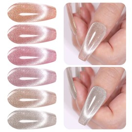 Vishine Glitter Galaxy Cat Eye Gel Nail Polish Set with Magnet for Holographic Cat Eye, Salon Gel Manicure and Nail Art DIY at Home 8ml