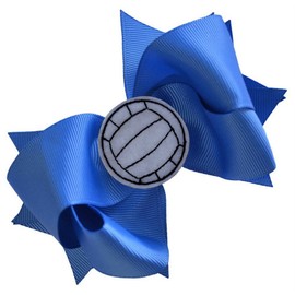 Funny Girl Designs Volleyball Hair Bow, 4.5 Inch Grosgrain, Royal Blue, Embroidered Volleyball, Alligator Clip, Unisex, Young Girls