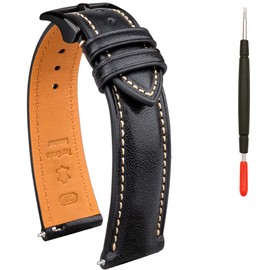Gomvadr Quick Release Leather Watch Band, Two Tone Oil-tanned Leather Watch Straps 18mm 19mm 20mm 21mm 22mm Replacement Watch Belt for Men Women, Black with Black Buckle, 20mm