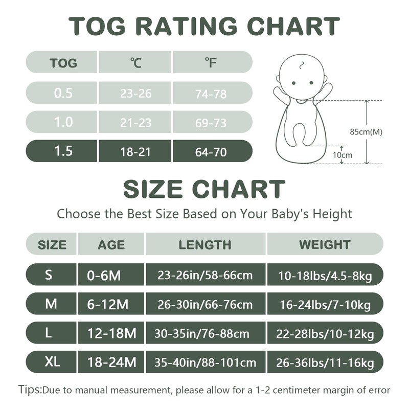 Mosebears Baby Sleeping Bag 1.5 Tog 2 pack All Year