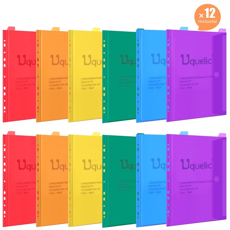 Uquelic Document Folder A4 for Filing, Transparent Vinyl Pockets, Ring