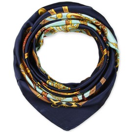 corciova Women's Neckerchief Silk Feeling Square Scarf Wrap 35" Chain Magic Mint and Navy