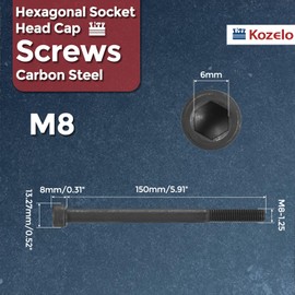 Kozelo 4pcs Socket Head Cap Screws - [M8-1.25 x 150mm] Alloy Steel Black Oxide Grade 12.9 Internal Hex Screw for 3D Printer Furniture Industrial Use, Black