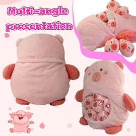 Plush Toys - Removable Throw Pillow Plush with 6 Little Animal Stuffed - Soft Hugging Stuffed Animal - Plush Gifts for Kids Boys Girls (Pink Capybara)