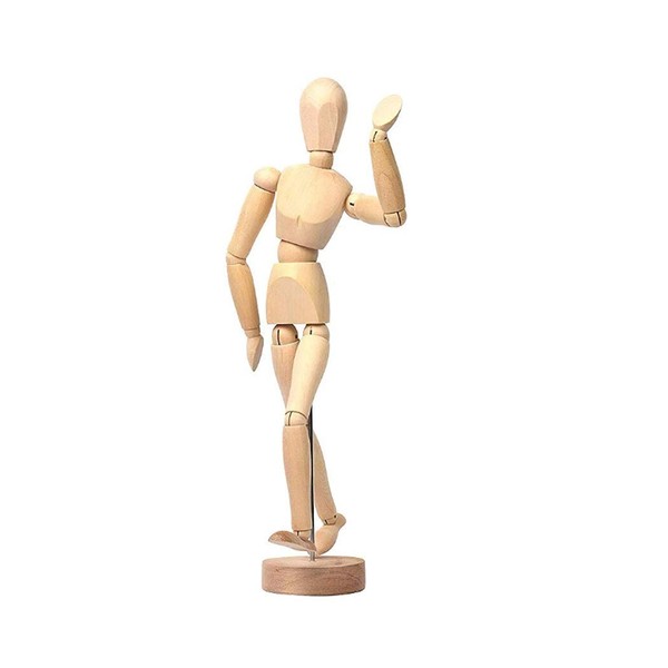 8 Inch Artists Wooden Manikin Flexible Body Joints Human Figure Puppet Toys Model Wood Male Mannequin Doll Ornament Stand for Home Office Desk Decoration Sketching Drawing Painting Supplies Gift