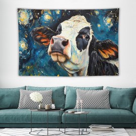 Cow Tapestry Cow Funny Tapestries Night Star Fabric Wall Hanging Aesthetic Space Indoor Outdoor Wall Art Tablecloth Bedspread for Bedroom Dormitory Living Room Home Decor 40"x60"