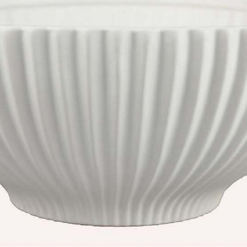 Benjara Zinia Decorative Bowl, Glossy White Ceramic Fluted Texture, 13
