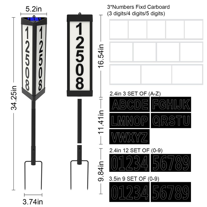 IVWVI 3 Side Solar Address Numbers, Lighted House Numbers for