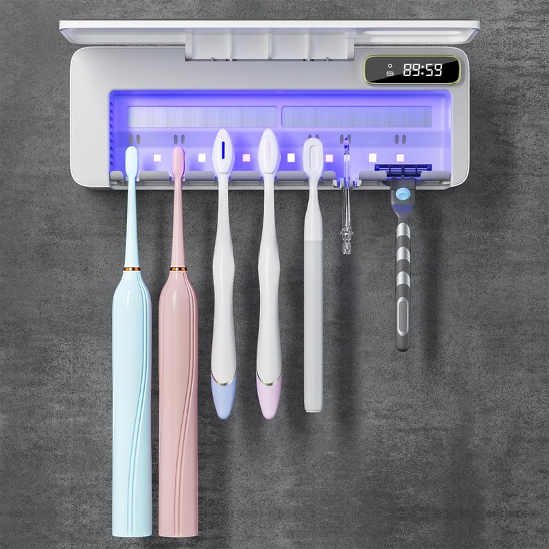 SwanKiss UV Toothbrush Sanitizer Holder for Bathrooms, 5+1+1 Slots Toothbrush