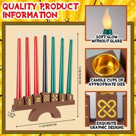 8 Pieces Kwanzaa Kinara Flameless Candles Set Wood Kwanzaa Candle Holder 3 Red 3 Green 1 Black Kwanzaa Taper Candles with Remote Timer for Kwanzaa Table Centerpiece Church Decor