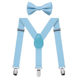 FACATH Kids Braces Bowtie Sets for Christmas Party Costume Dress, Y-Shape Adjustable Suspenders With Bow Ties Gift Idea For Boys And Girls(Light blue)