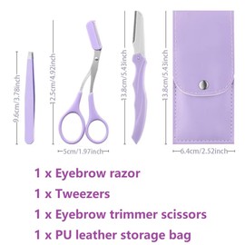 MiJunHD Eyebrow Shaping 3 PCS Eyebrow Trimming Brow Groomers Tool, Brow Care Eyebrow Razor, Eyebrow Trimmer Scissors, Stainless Steel Eyebrow Tweezers Scissors & PU Leather Storage Bag