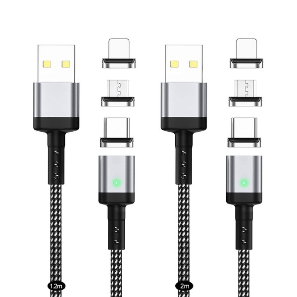 SUNTAIHO Magnetic USB Charging Cable, 3A Rapid Charging USB Magnetic Cable, Set of 2 / 6 Magnetic Terminals, Compatible with Data Transfer, Magnetic USB Charging Cord, USB Type-L, Magnet, Dustproof,