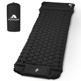 Voyager - Single Sleeping Pad - Ergonomic Design - Durable 40D Nylon + TPU - Easy Inflation/Deflation - Compact & Lightweight - Ideal for Camping, Hiking, and Outdoor Adventures - Black
