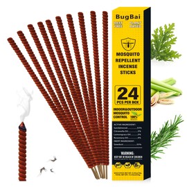 BugBai® Mosquito Repellent Outdoor Patio 24PCS, Extra Large Natural Citronella Incense Sticks for 8-Hour Protection, DEET-Free Mosquito Barrier Control for Indoor Backyard Travel Camping Fishing
