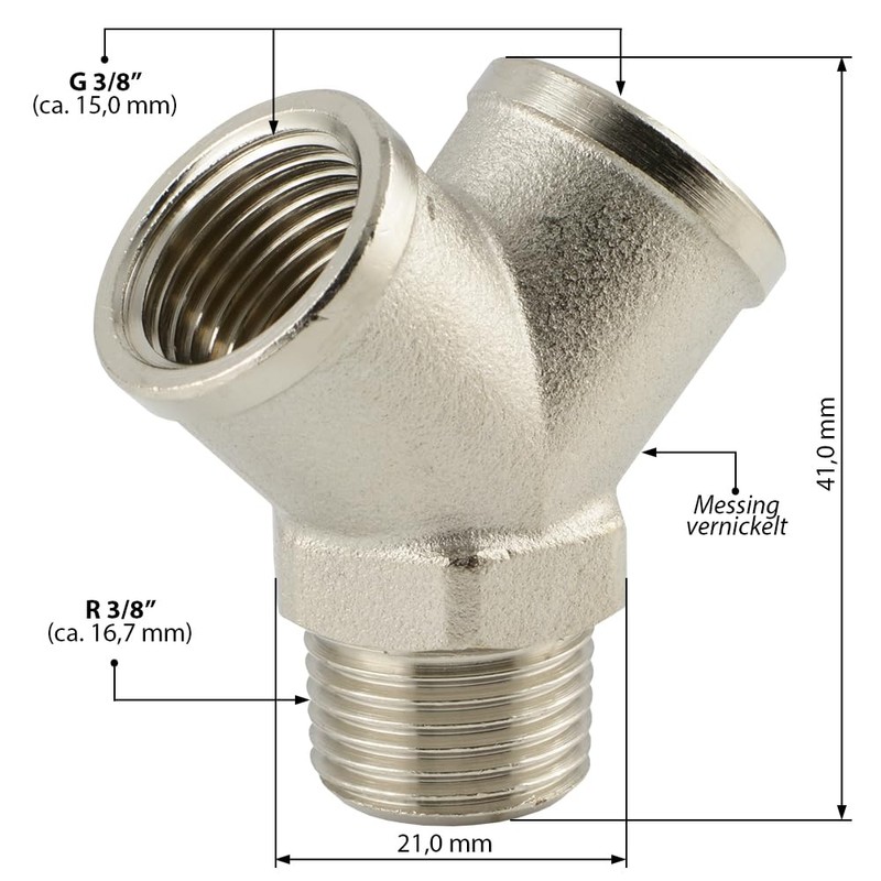 Fittingteile Y-piece brass nickel-plated distributor internal/external thread fittings (design: Y-piece