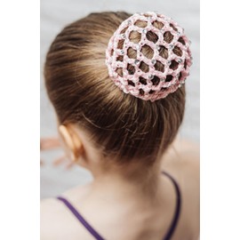 tanzmuster ® Mila Children's Ballet Bun Net with Rhinestones for the Perfect Bun (with Hair Scrunchy) Pink