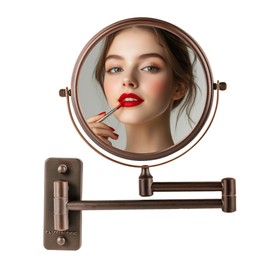 OVENTE 7" Wall Mounted Makeup Mirror with 1X/7X Magnification, Double Sided Magnifying Round Bathroom Vanity Mirror, 360° Swivel Design, Extendable and Folding Arm, Antique Bronze MNLFW70ABZ1X7X